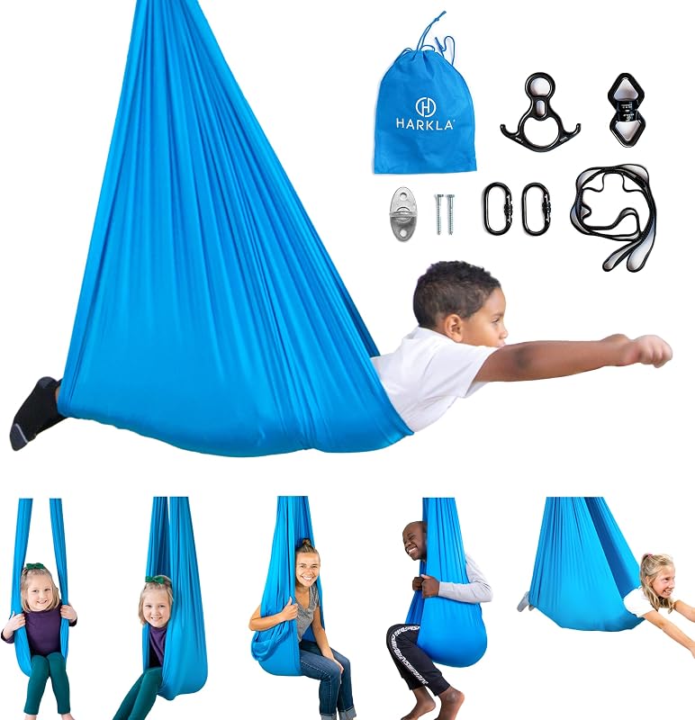 Columpio sensorial interior para niños con tela suave azul
