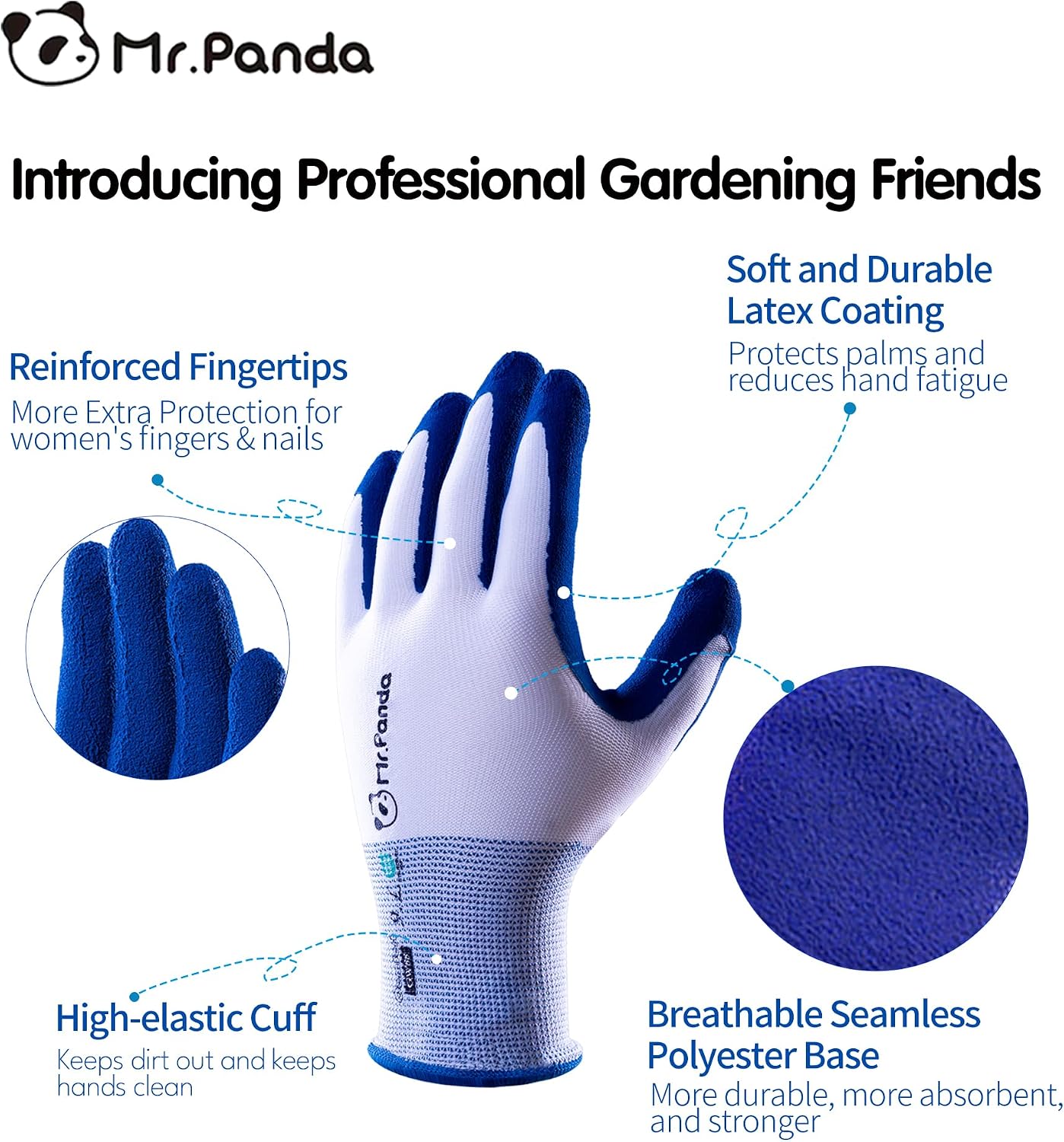 6 Pzas Guantes Jardinería Transpirables Talla S Azul Rojo