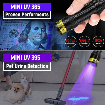 Linterna UV 365-395nm LED recargable mini detector orina mascotas