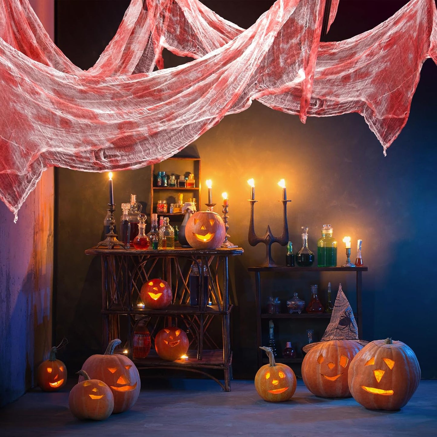 Telas Halloween 200x85pulg color rojo sangre decoración puerta