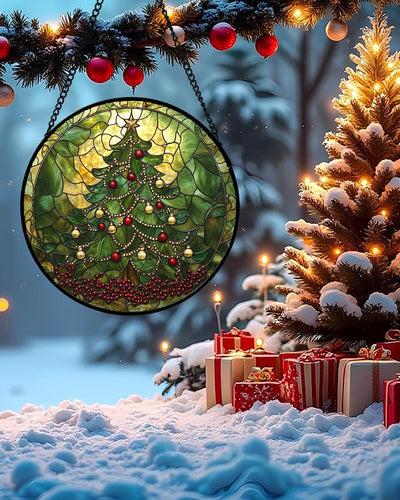 Adorno vidrio teñido para ventanas y puertas navideño