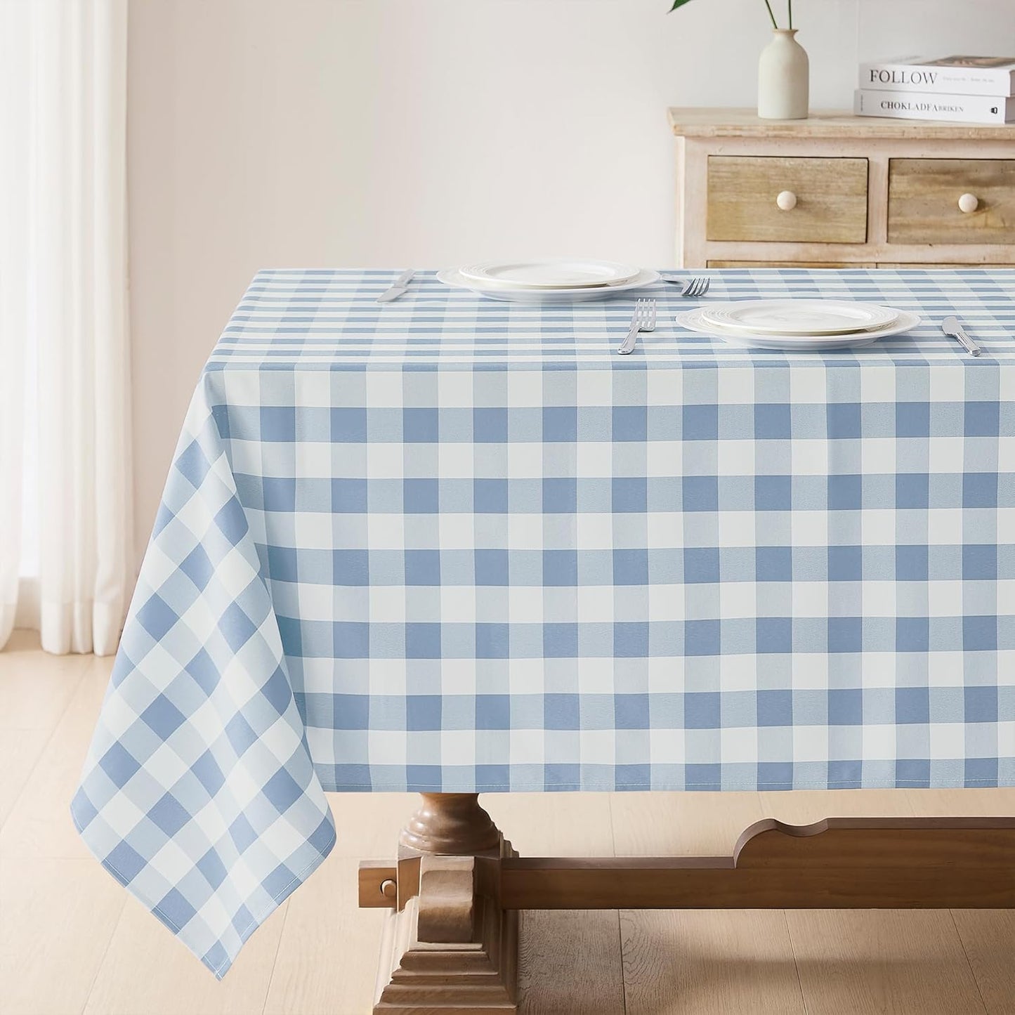 Pack 2 mantel cuadros gingham impermeable 60x120 azul claro