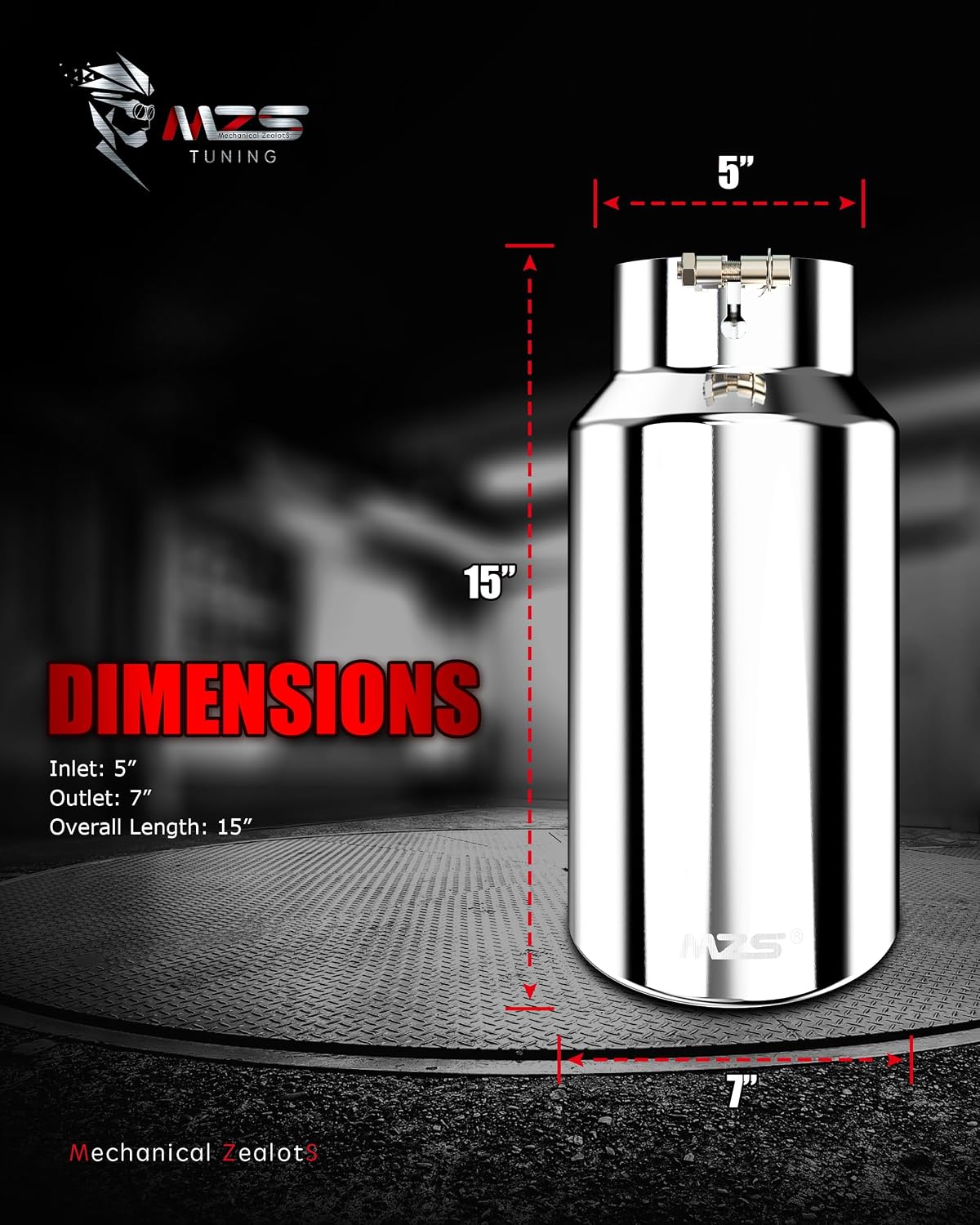 Punta escape acero inox 5" entrada 7" salida 38cm universal