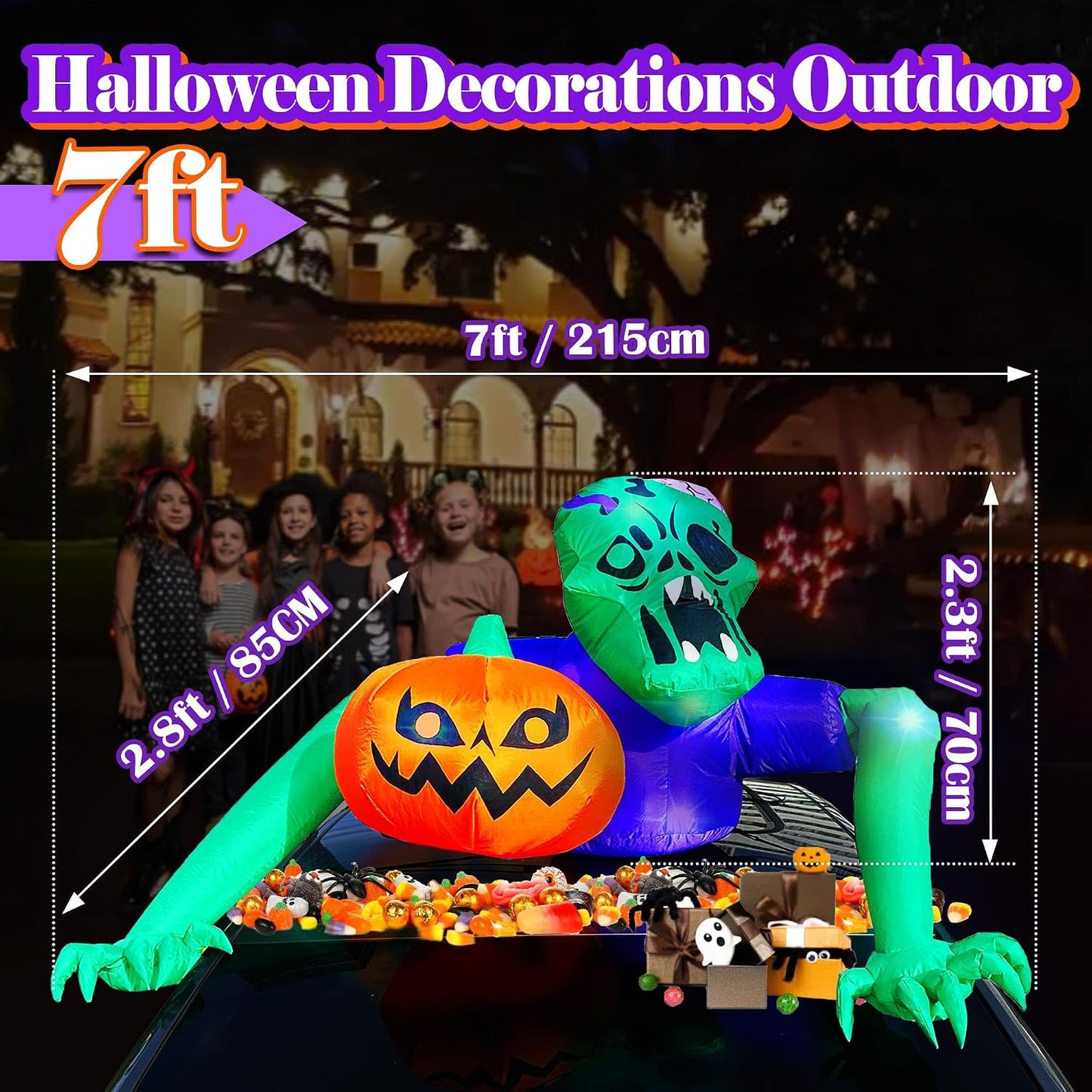 Inflable zombi verde LED decoración maletero SUV Halloween