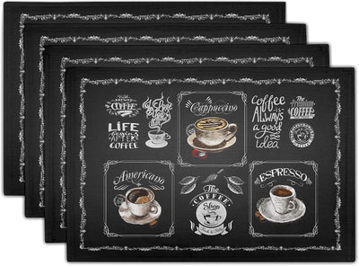 4 Manteles Cafe Life 12x18pulg Cafetera y Granos de Café
