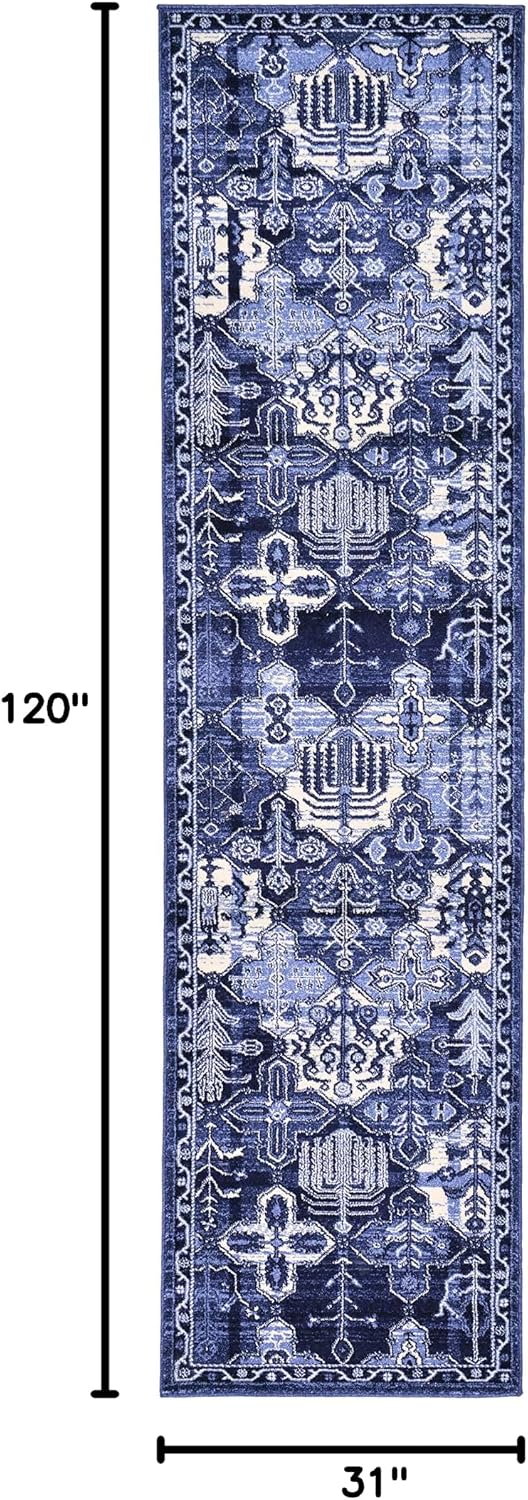 Alfombra Patchwork Vintage 2x7ft x 10ft Azul/Marfil