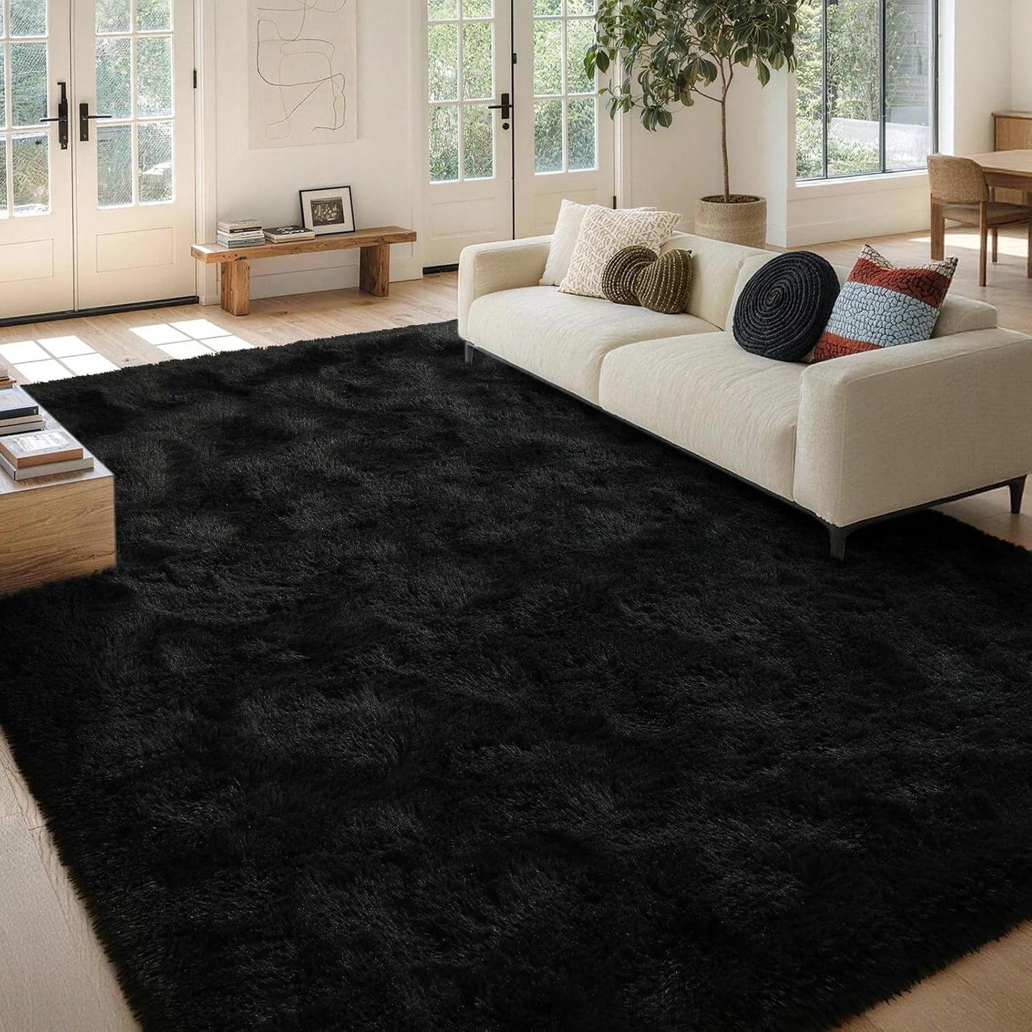 Tapete afelpado mullido antiderrap 6x9ft color negro