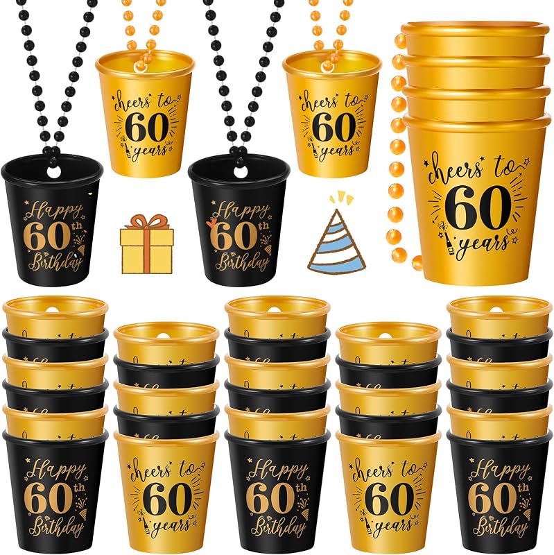 36 Pzas Collares Chupito Dorado y Negro para Cumpleaños