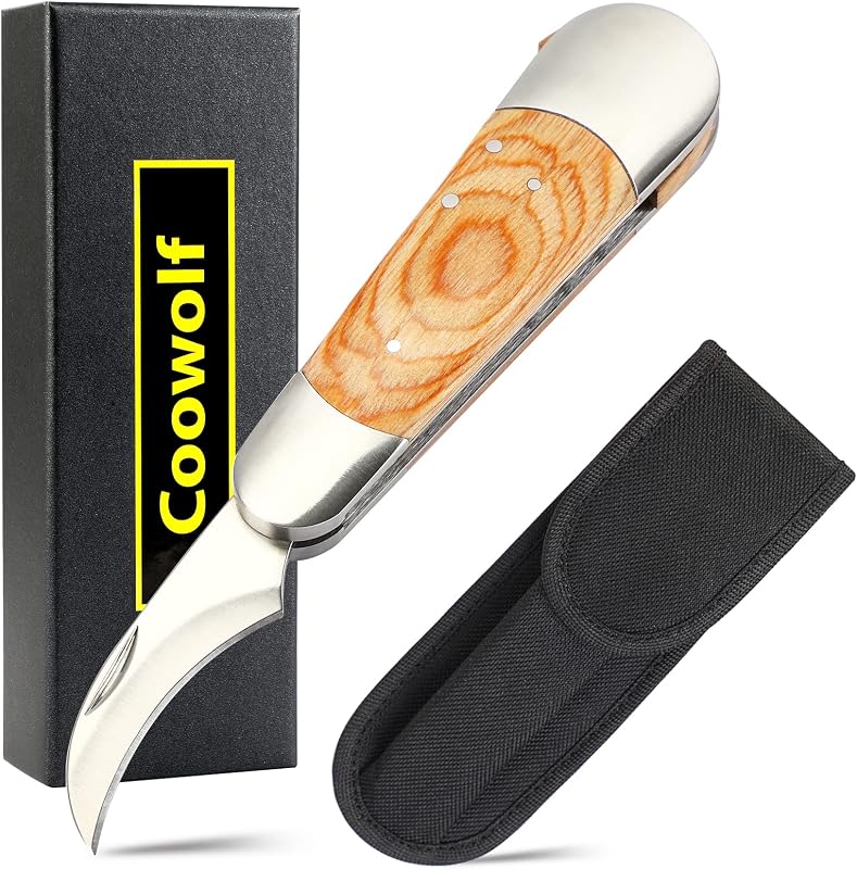 Cuchillo setas acero inox mango madera plegable 18cm