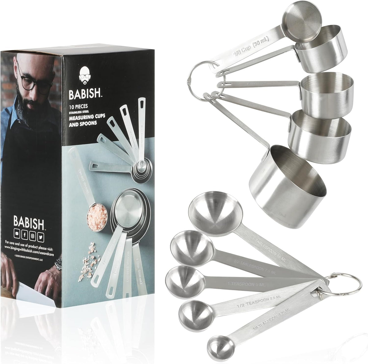 Set 10 Pzas Tazas y Cucharas Acero Inox Medidoras