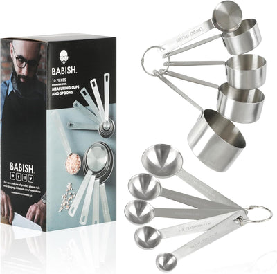 Set 10 Pzas Tazas y Cucharas Acero Inox Medidoras
