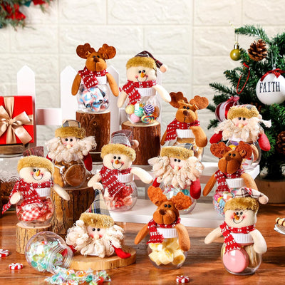 12 Tarros Navidad con Tapa Muñeco Plástico