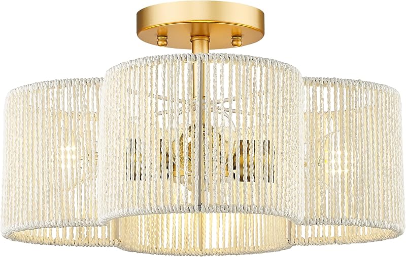 Lámpara techo ratán 4 luces 14" cocina