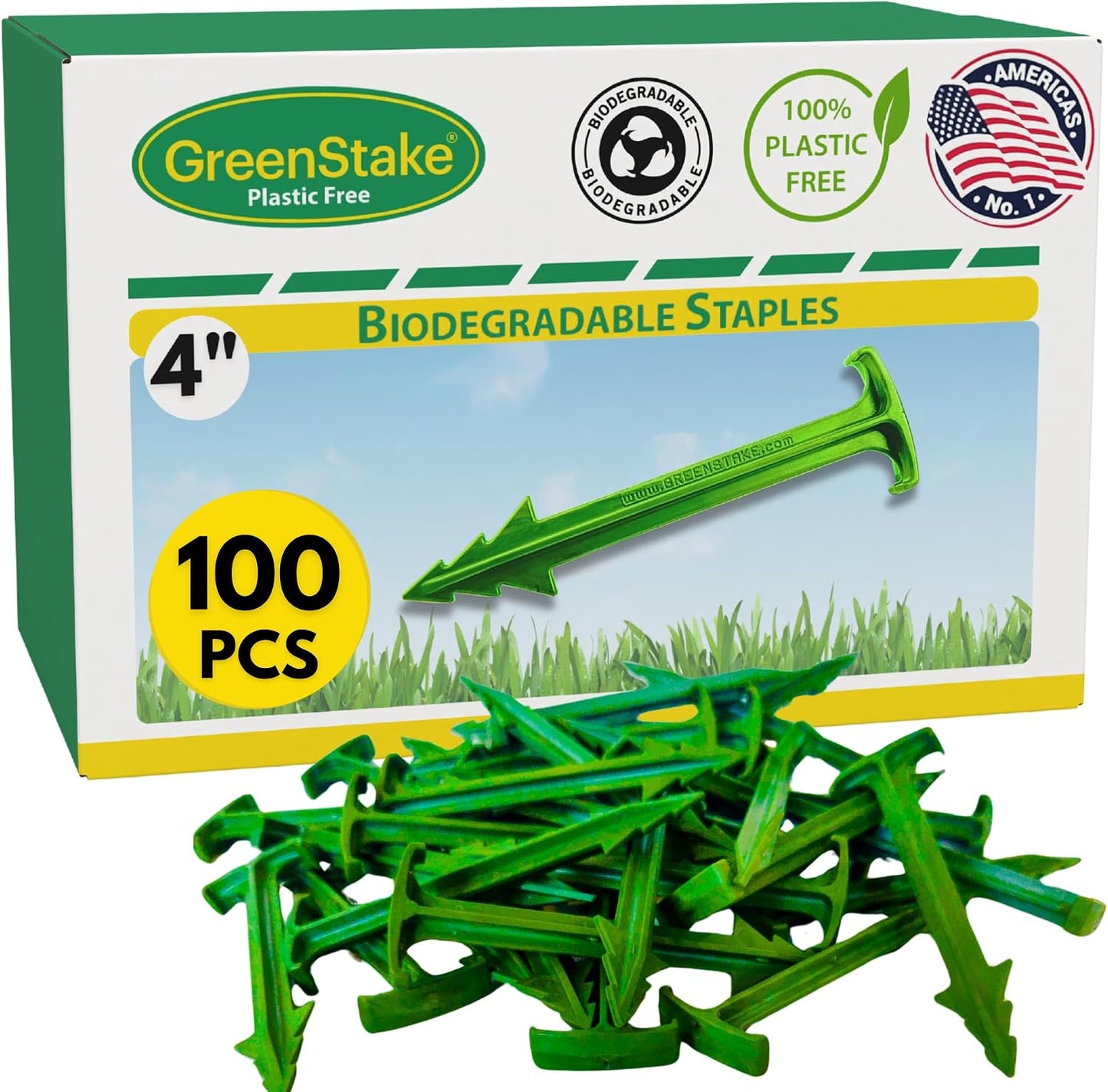 Estacas biodegradables 4pulg para tela de malezas 100uds