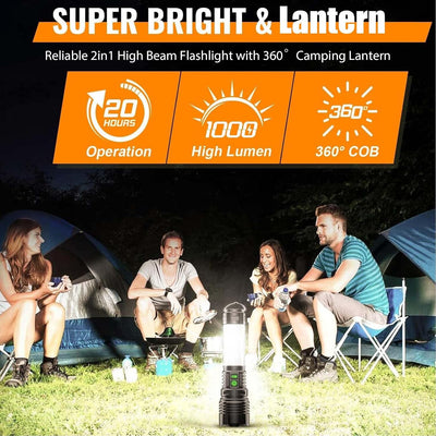 Linterna LED recargable 2000 lúmenes camping 5 modos zoom