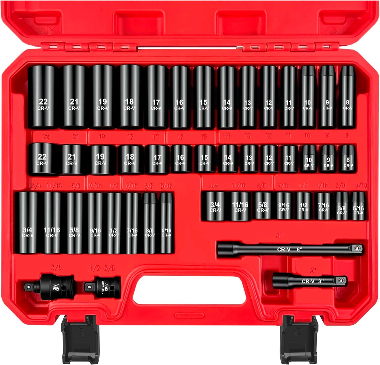 Set 48 Pzas Vasos Impacto 3/8 SAE/Métrico con Barra 3-6 Pulg