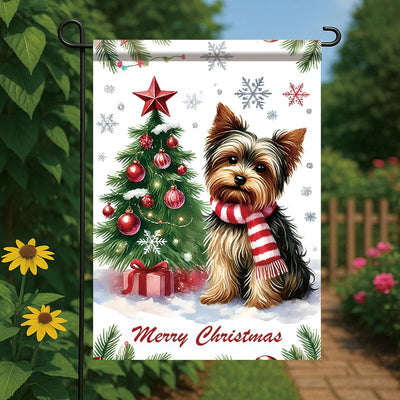 Bandera navidad yorkshire terrier 12x18pulg doble cara exterior