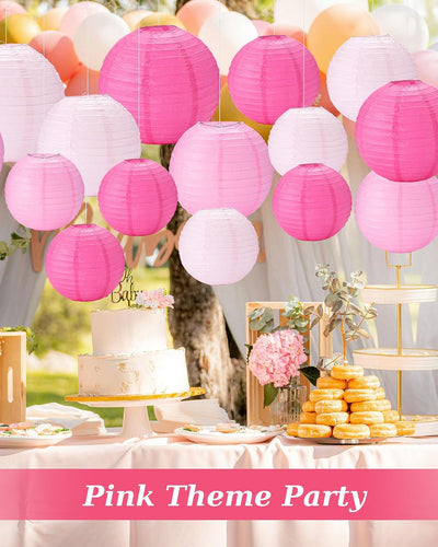 48 Linternas papel decoración fiesta colgantes 4-10pulg rosa