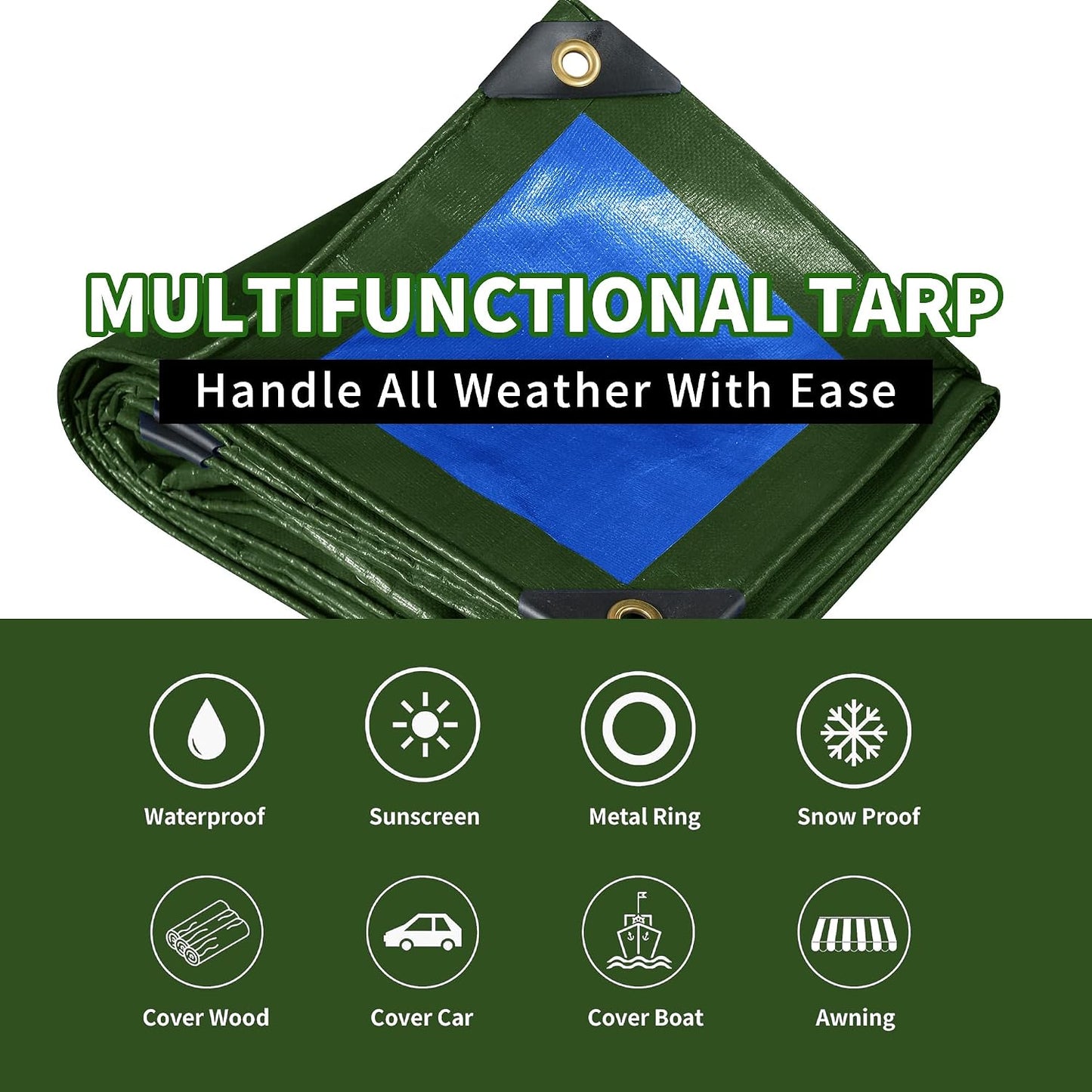 Lona impermeable 10x30ft 16mil ojales metal UV resistente