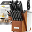 Set cuchillos acero inox con afilador y bloque madera
