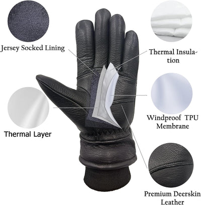 Guantes cuero de ciervo para hombres trabajo invernal camionero