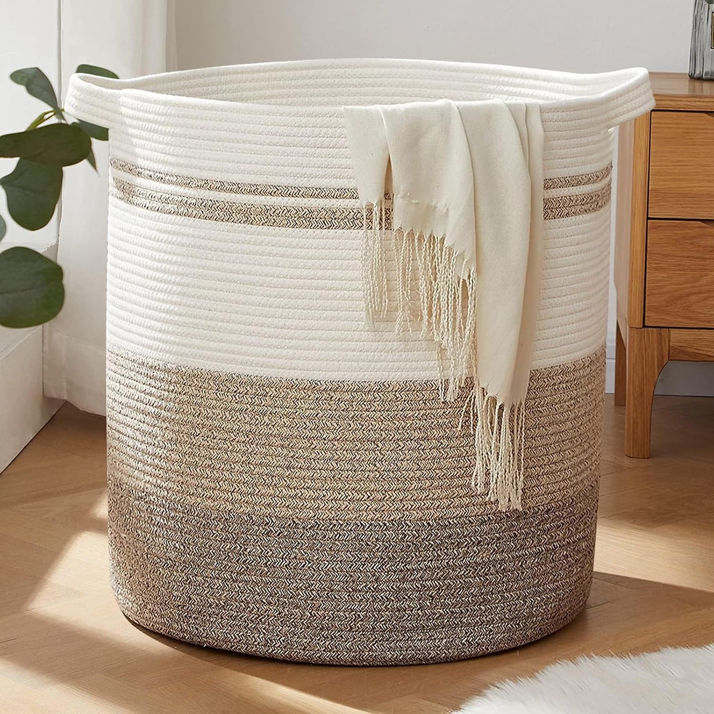 Cesta lavandería 100L tejida decorativa 19x21" amarillo