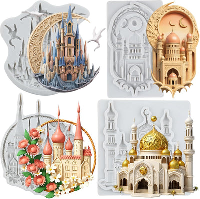 Molde de silicona de castillo de princesa para fondant y decoración de pasteles