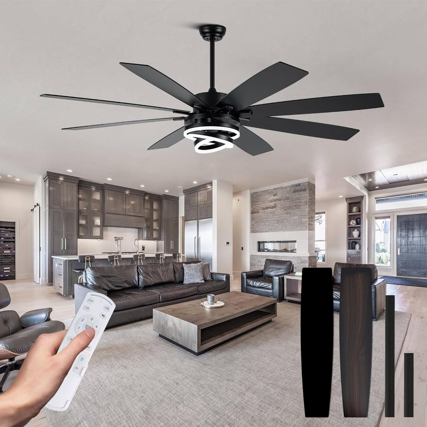 Ventilador techo 72pulg LED control remoto motor DC