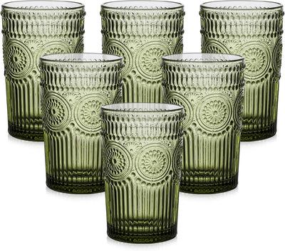 6 Vases Cristal Vintage Diseño Flores Verdes Rayas Relieve