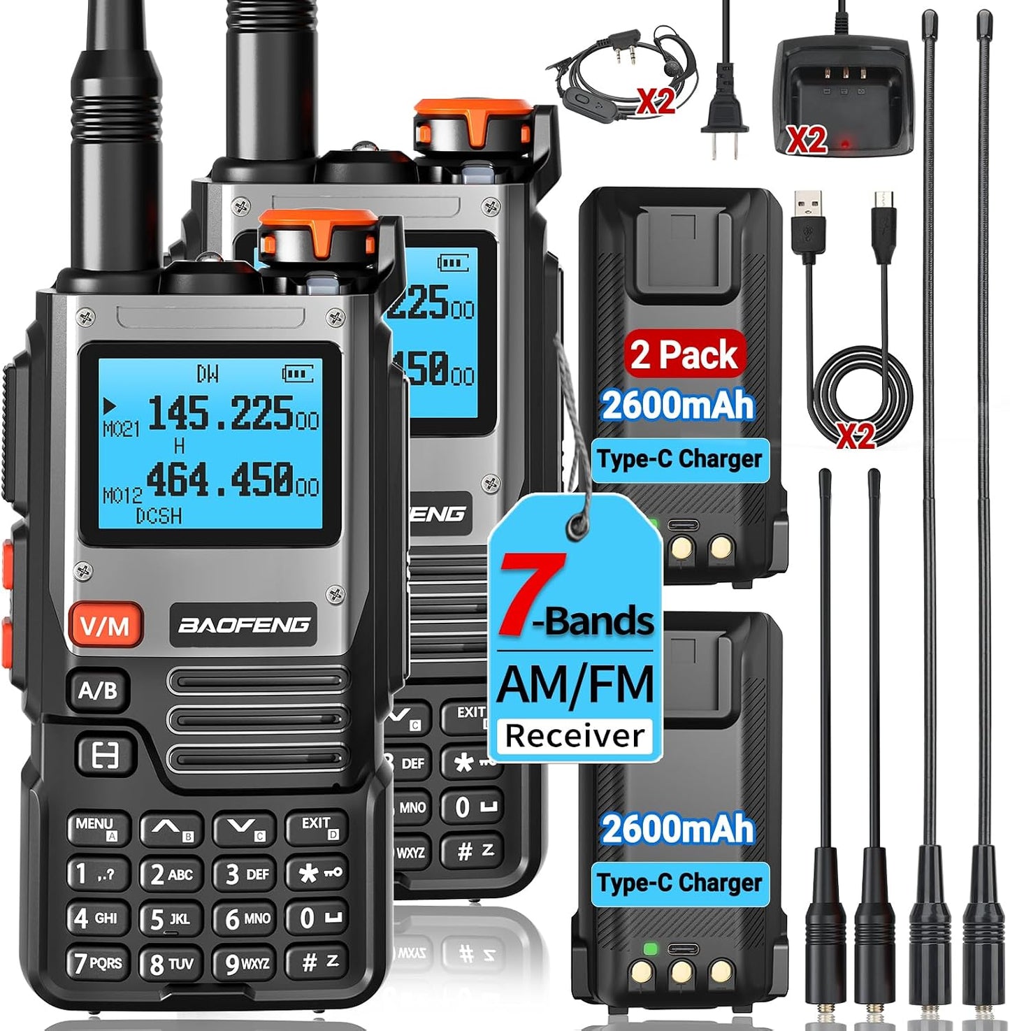 Radio bidireccional recargable con antena alta ganancia 2600mah