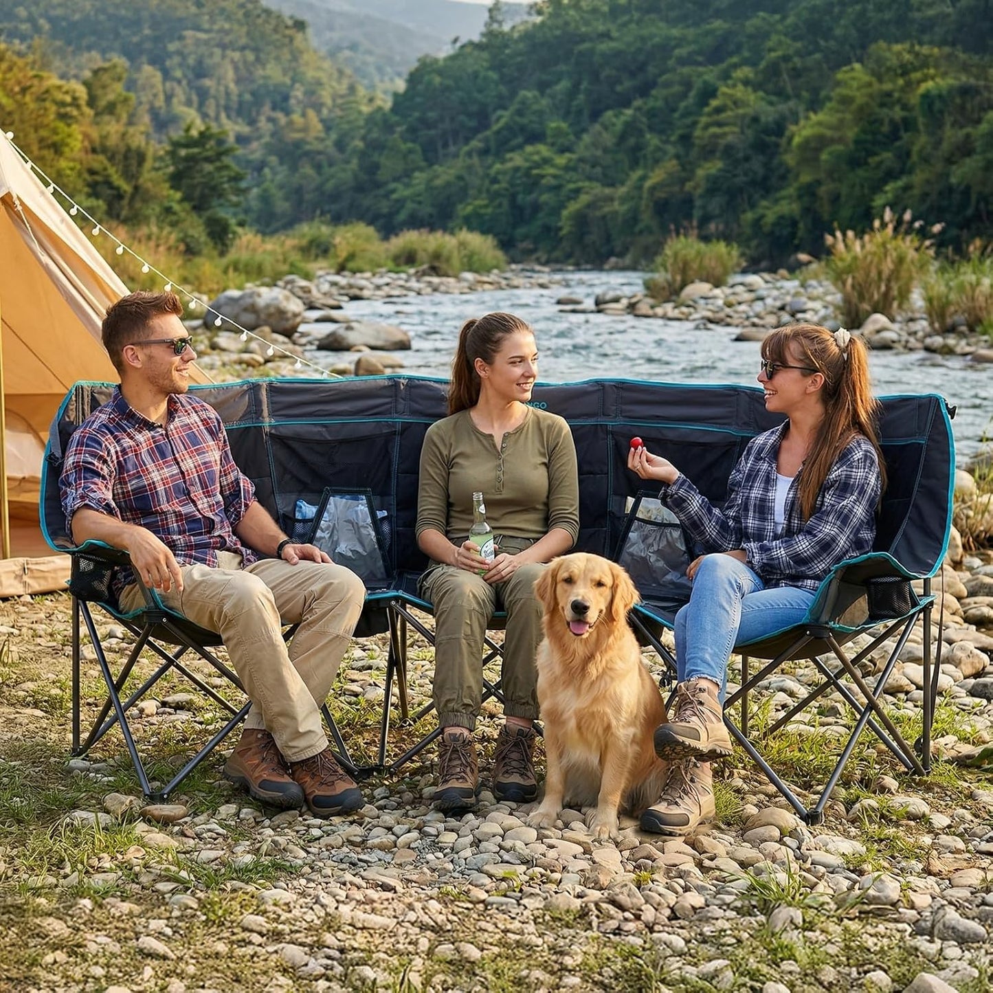Silla campamento 3 personas con refrigerador