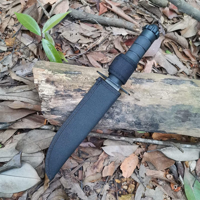 Cuchillo caza hoja fija 12" funda cuero camping