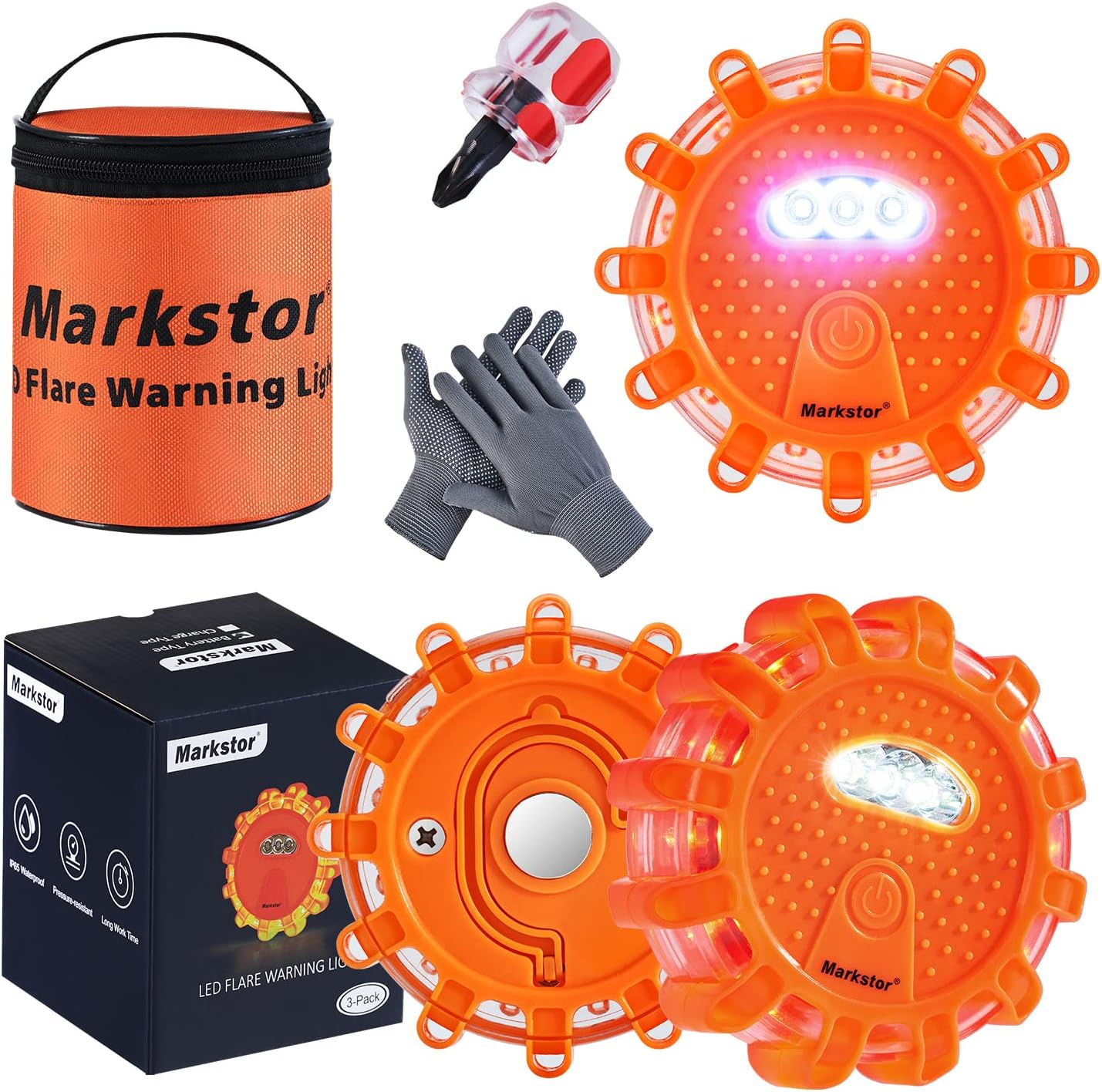 3 Luces LED Emergencia con Batería y Guantes Seguridad