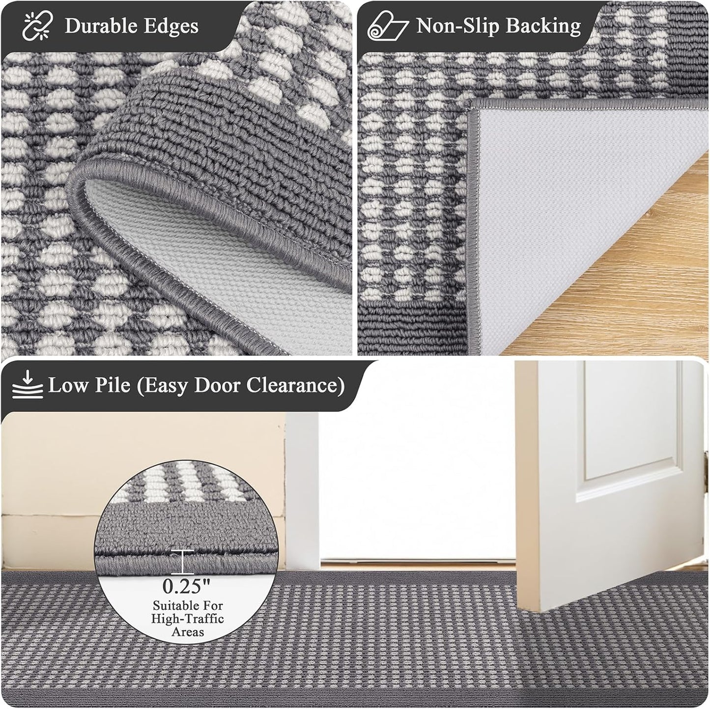 Alfombra pasillo 2x10ft antiderrap lavable gris