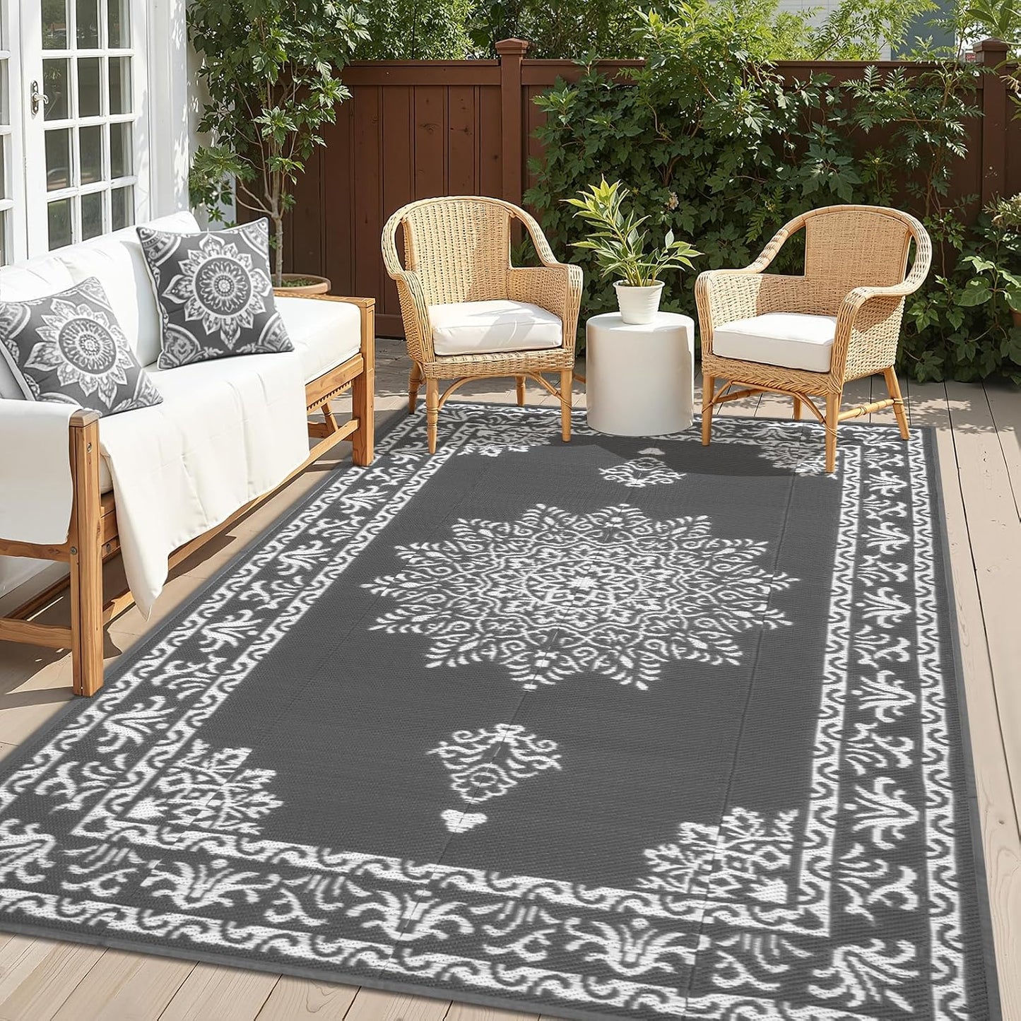 Alfombra exterior 5x8ft paja plástica impermeable reversible