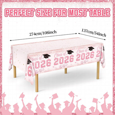 3 Manteles Plástico Rosa Graduación 54x108pulg