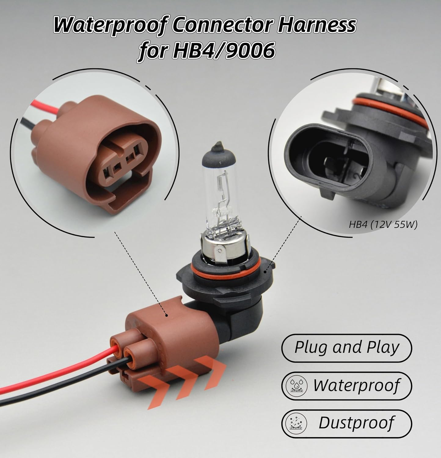 Adaptador enchufe arnés hembra 9006 HB4 comp 18AWG 300V