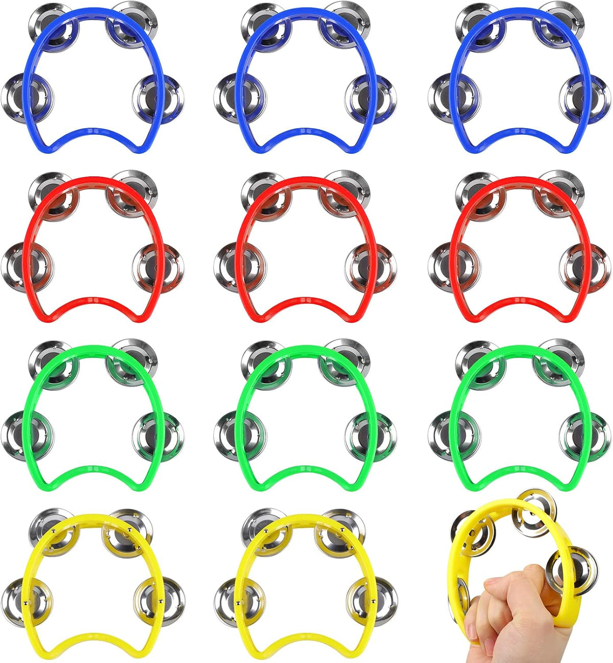 12 Pzas Panderetas Plástico Mini Ritmo 4 Colores