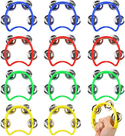 12 Pzas Panderetas Plástico Mini Ritmo 4 Colores