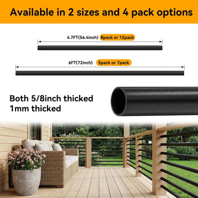 5 Balaustres Aluminio 6ft x 5/8pulg Redondos 72pulg Negro Mate