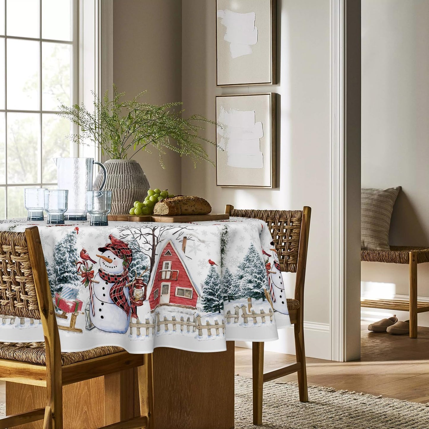 Mantel Navidad 70x70pulg blanco lavable decoración fiesta