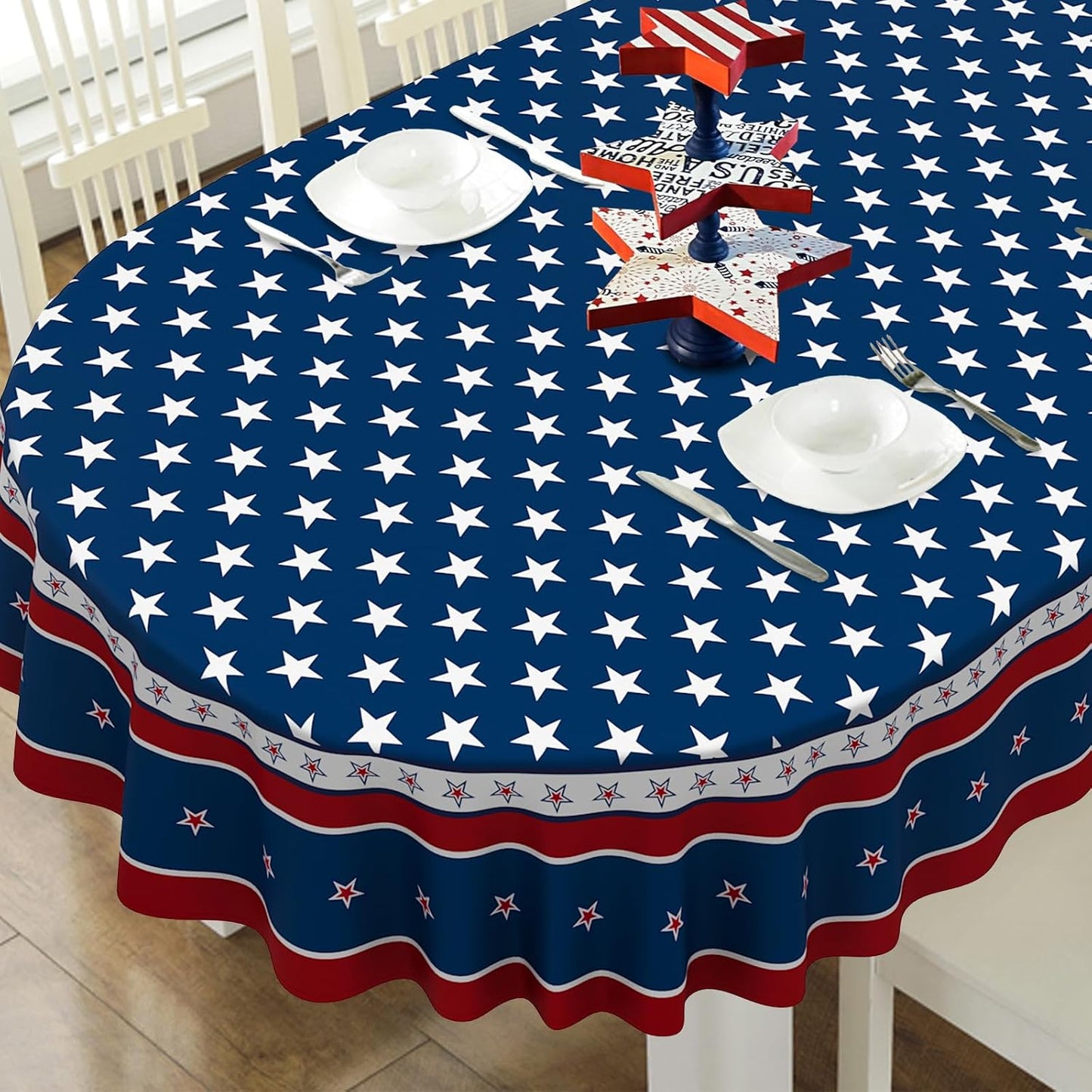 Mantel ovalado 4 de Julio bandera EE.UU. 54x72pulg