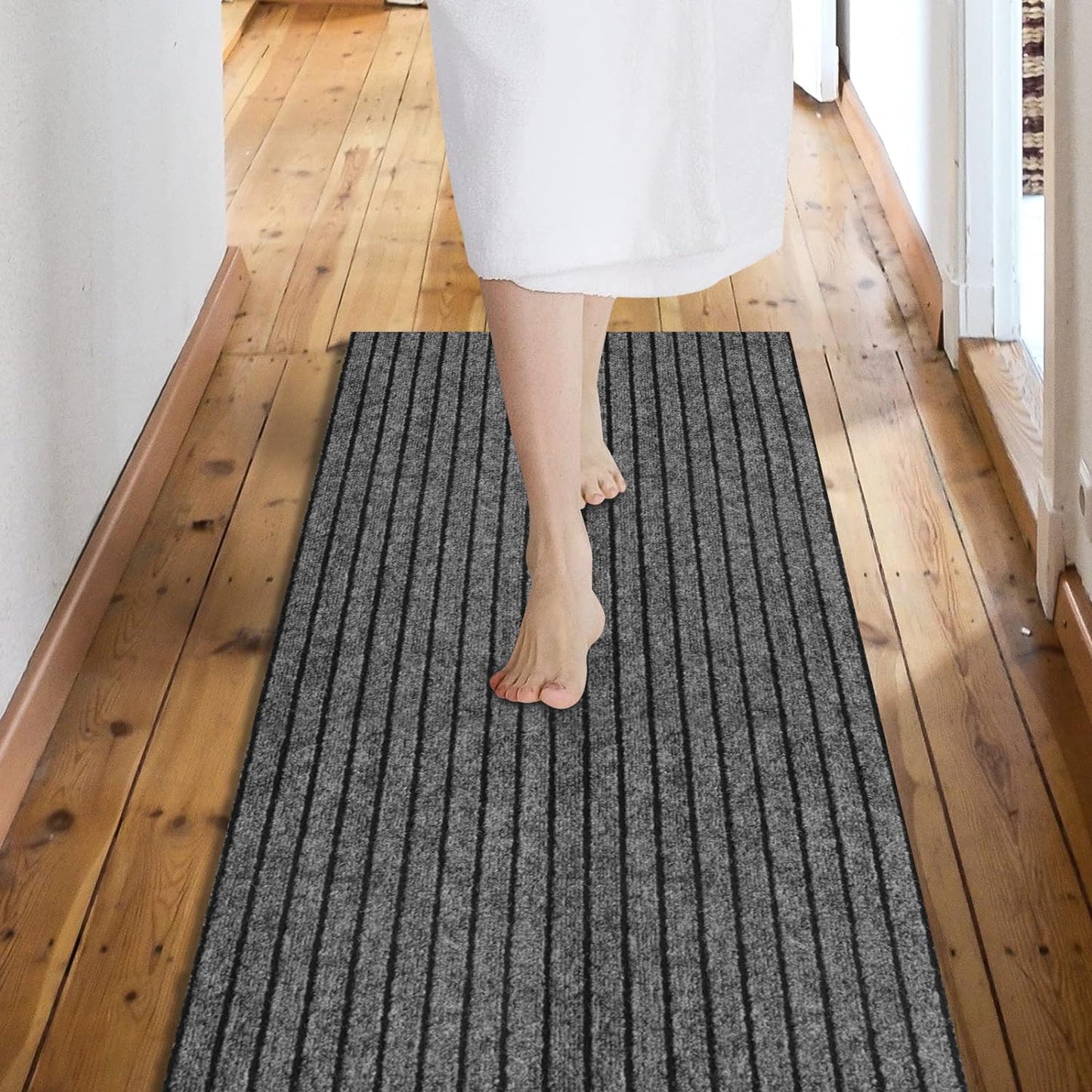 Alfombras antideslizantes impermeables 3x7ft rayas grises