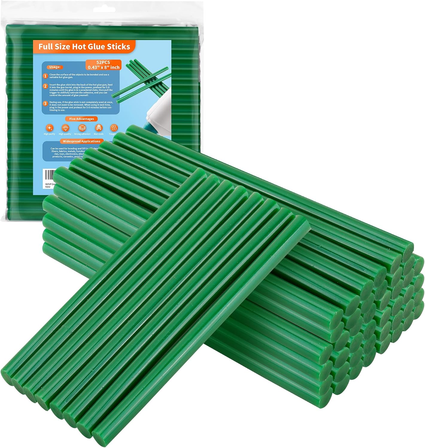 52 Barras Pegamento Termofusible 0.43pulg x8pulg Multiusos