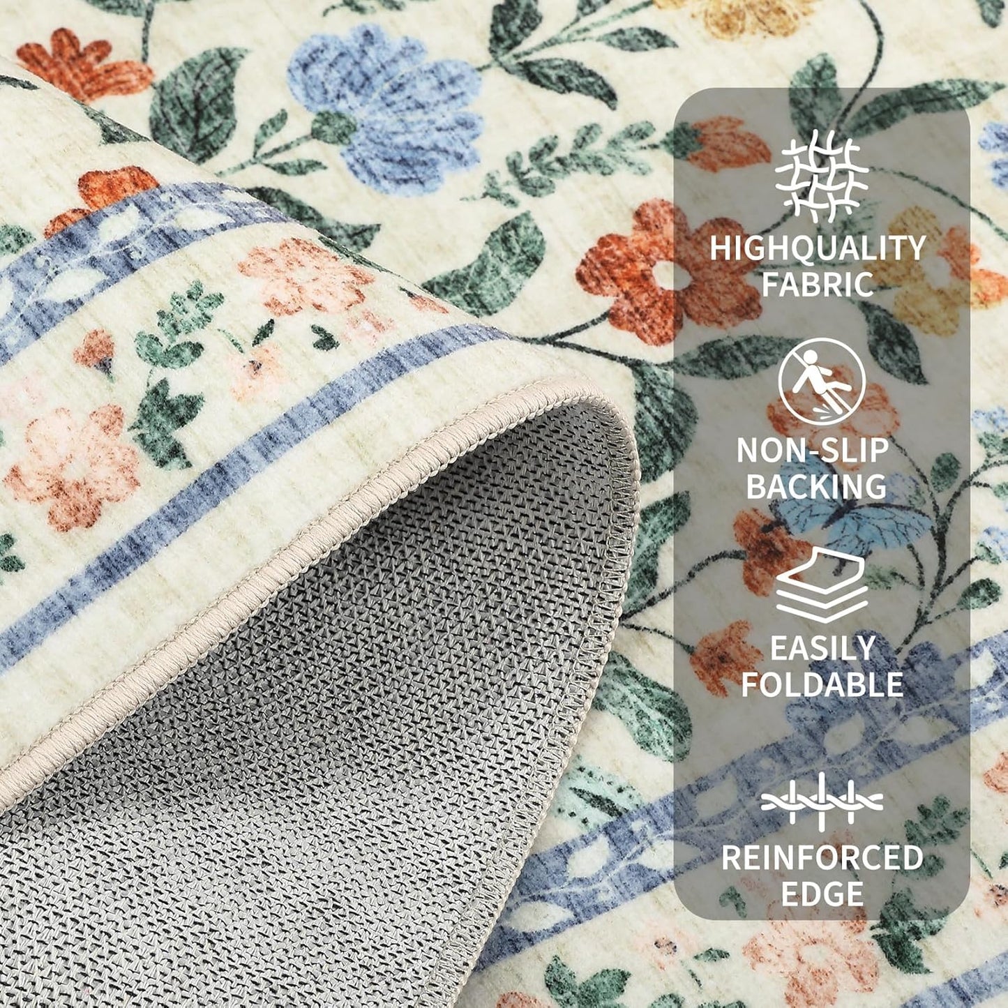 Alfombra floral lavable 4x6ft antiderrap dormitorio niños