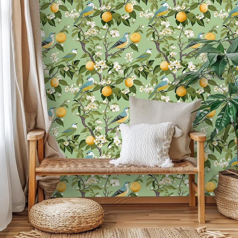 Papel tapiz floral prepegado 17.7x354" para baño