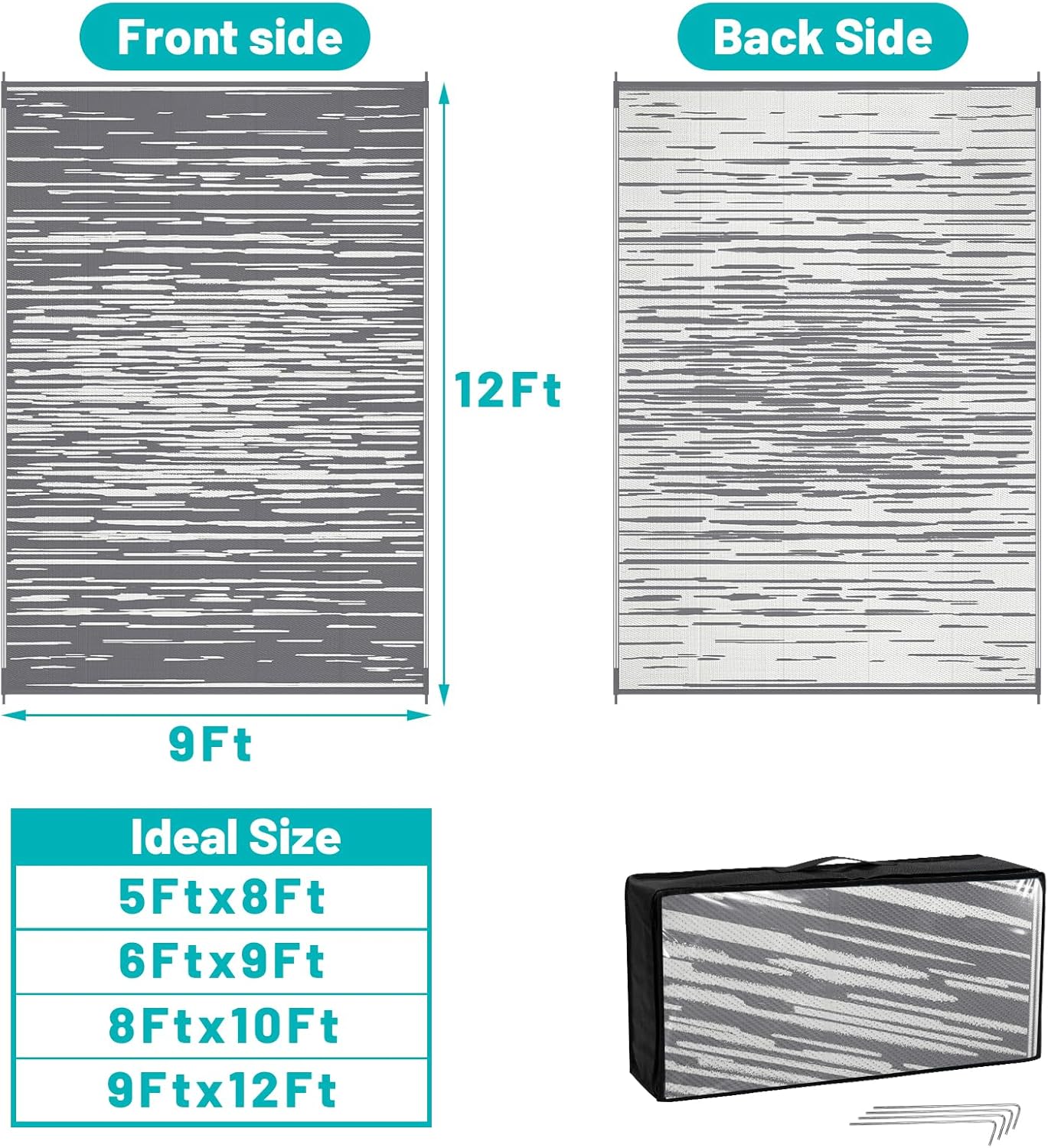 Alfombra exterior 9x12ft impermeable plástico RV