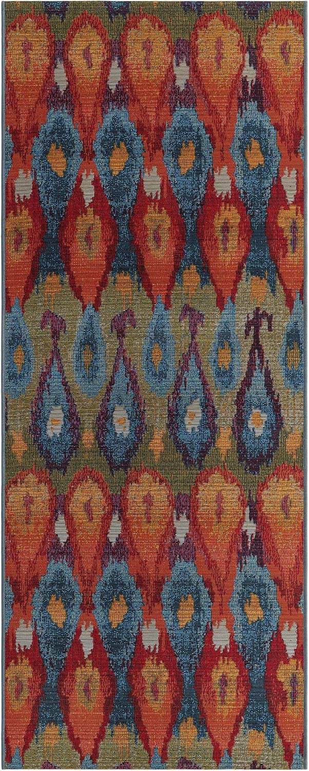 Alfombra área Ikat 2'7"x7' multi/borgoña