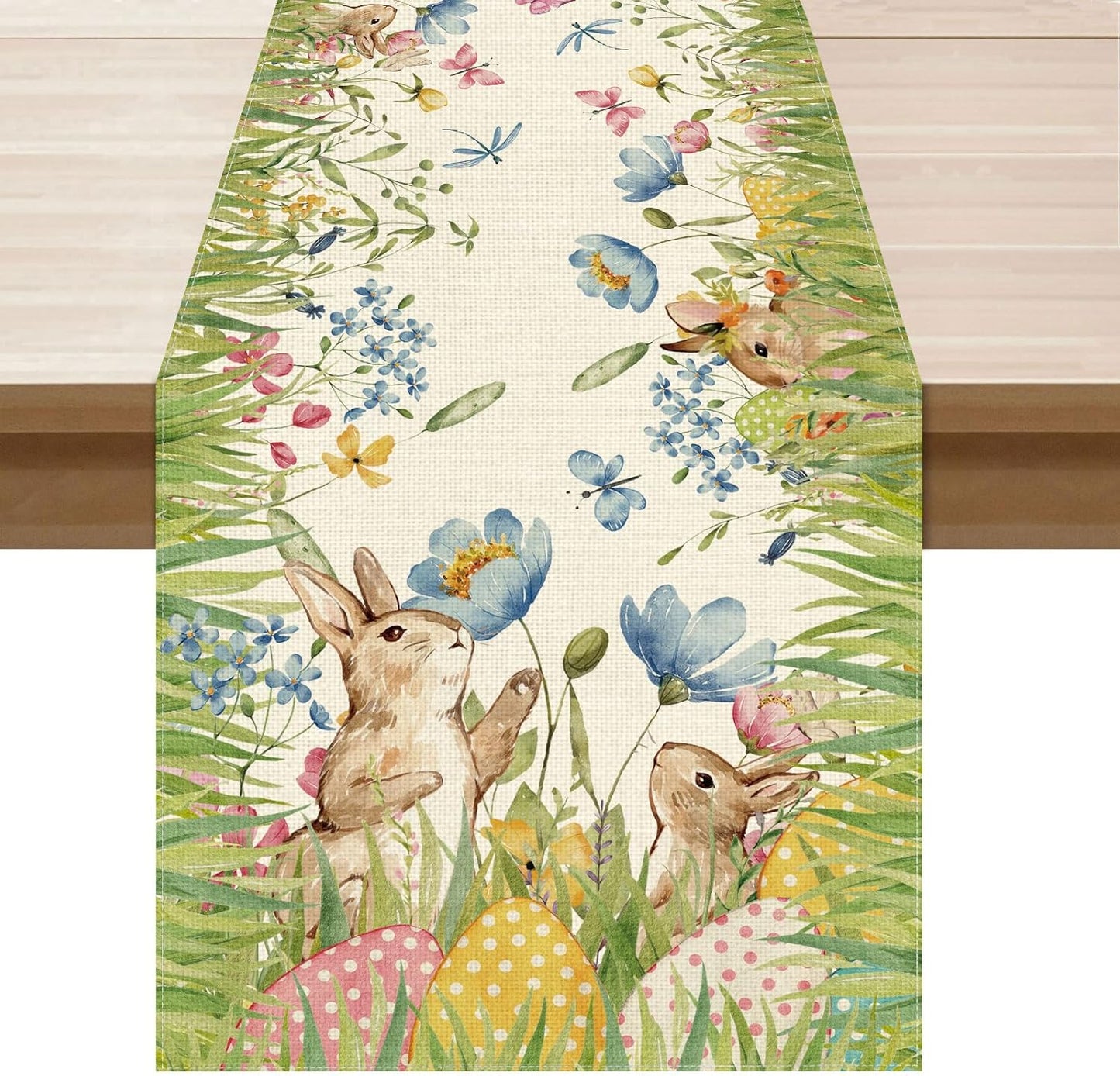 Decoración Pascua huevos conejos flores 13x72pulg
