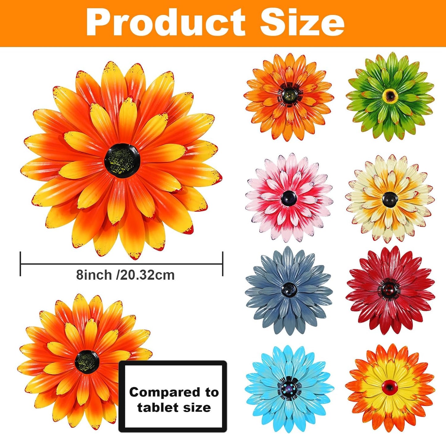 9 Pzas Flores Metal Decoración Pared 8pulg Bohemia Jardín